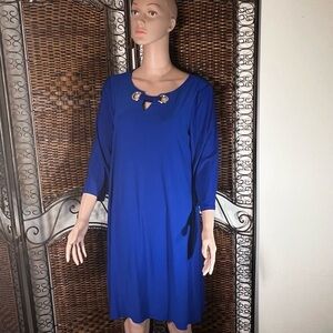 JESSICA HOWARD Simple Dress Size 12 Bright Navy Blue‎  3/4 Sleeve Pockets NWT